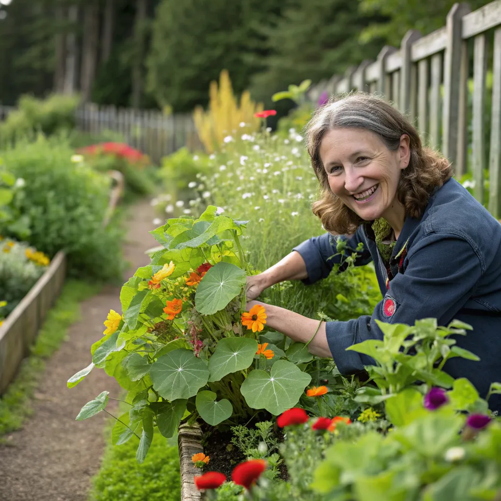 Happy gardener with her plants
